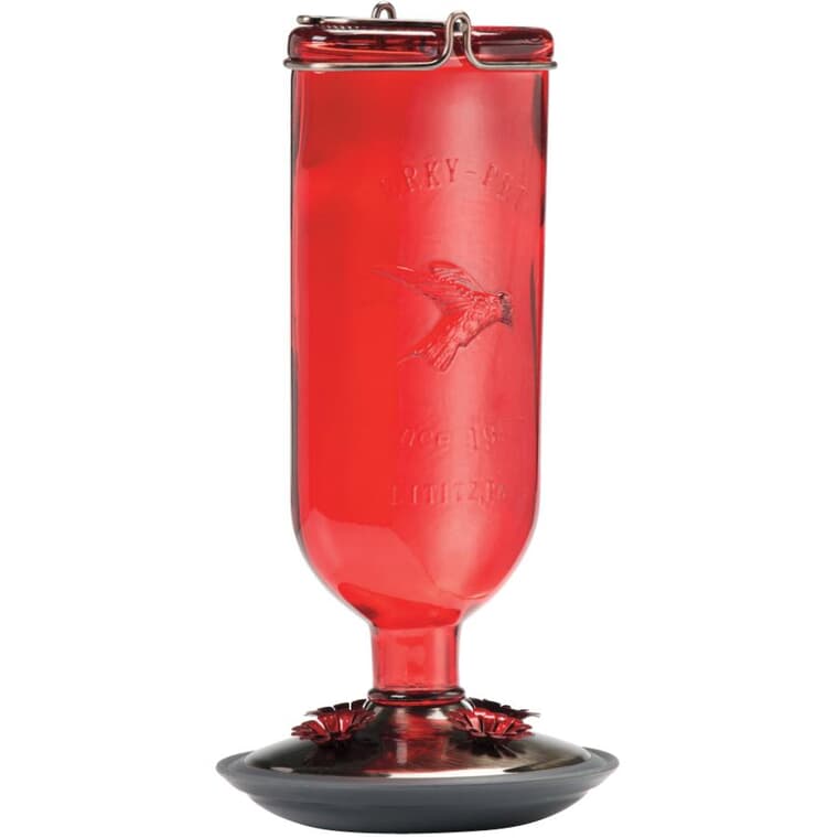 Antique Glass Bottle Hummingbird Feeder - Red, 16 oz