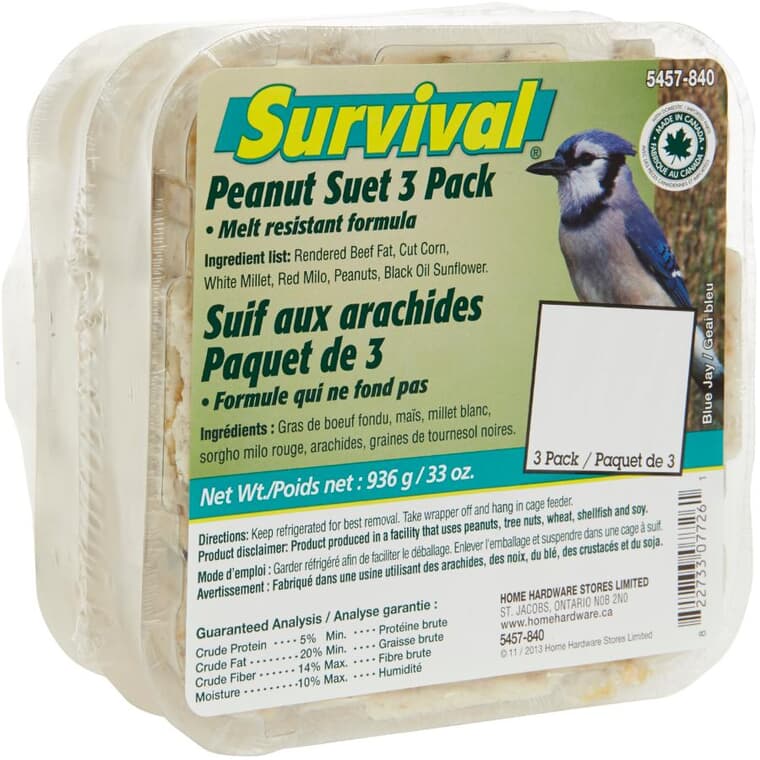 Paquet de 3 pains de suif et arachides pour oiseaux, 312 g