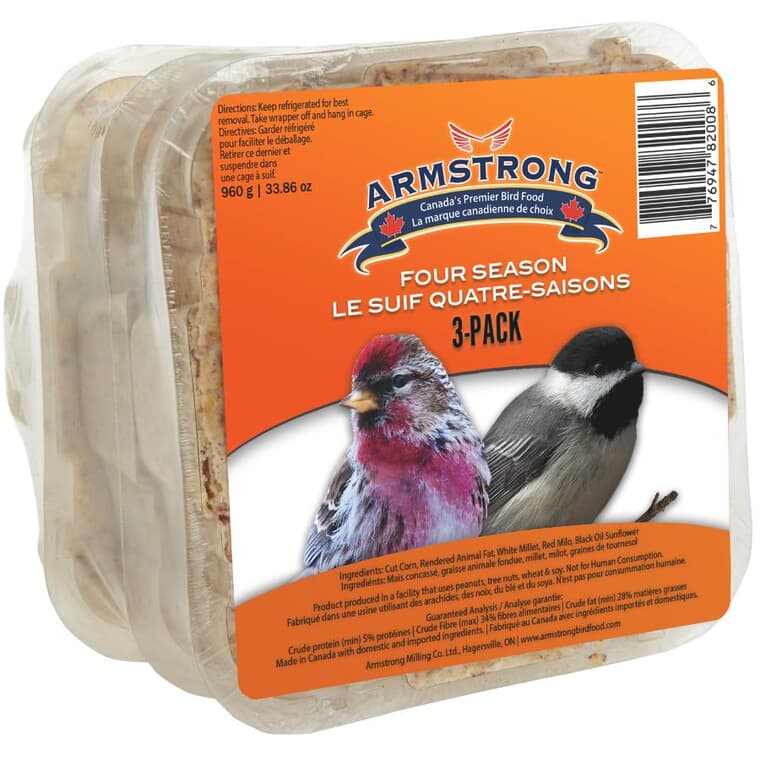 Paquet de 3 pains de suif pour oiseaux toute saison, 312 g