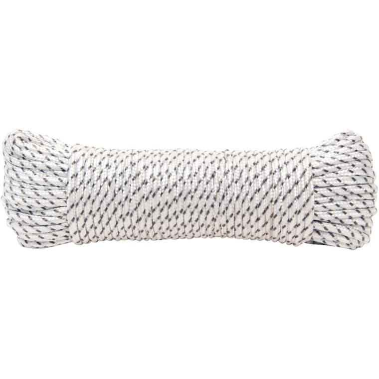 Corde de polyester, tressée en losange, blanche et grise, 3/16 po x 100 pi
