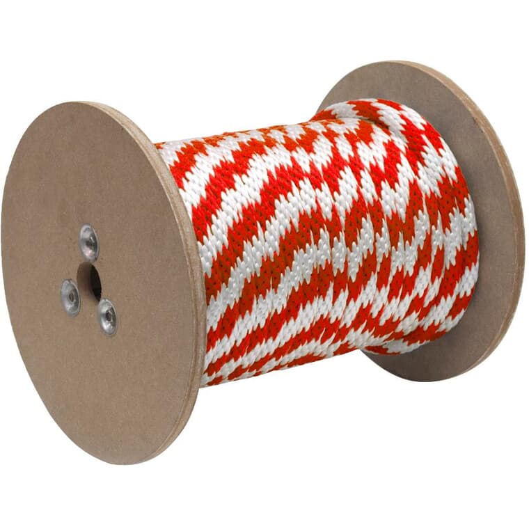 1' x 3/8" Red/White Smooth Braided Polypropylene Rope