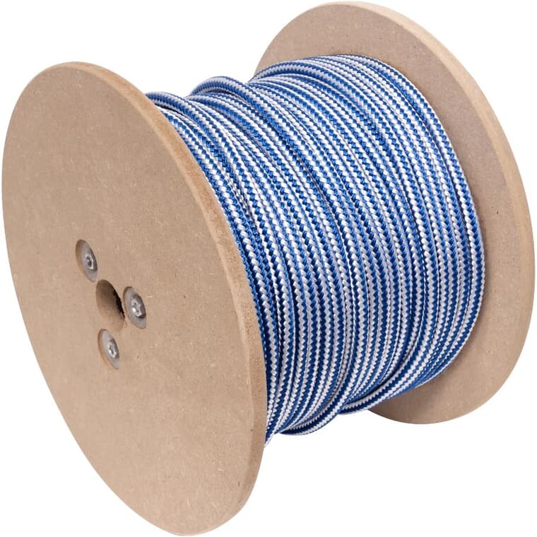 Corde en nylon, double tressée en losange, blanc/bleu, 1 pi x 3/8 po