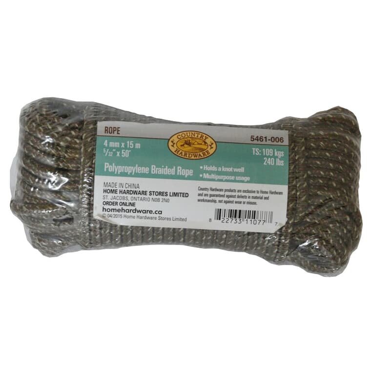 5/32" x 50' Polypropylene Braided Green & Brown Camouflage Coloured Rope
