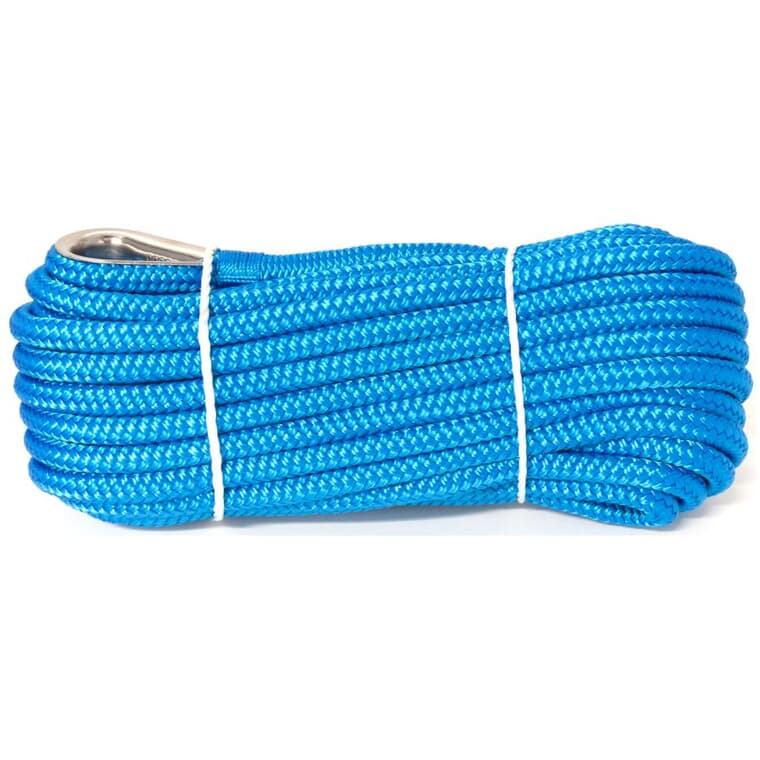 Corde d'ancre tressée bleue en nylon double, 3/8 po x 50 pi