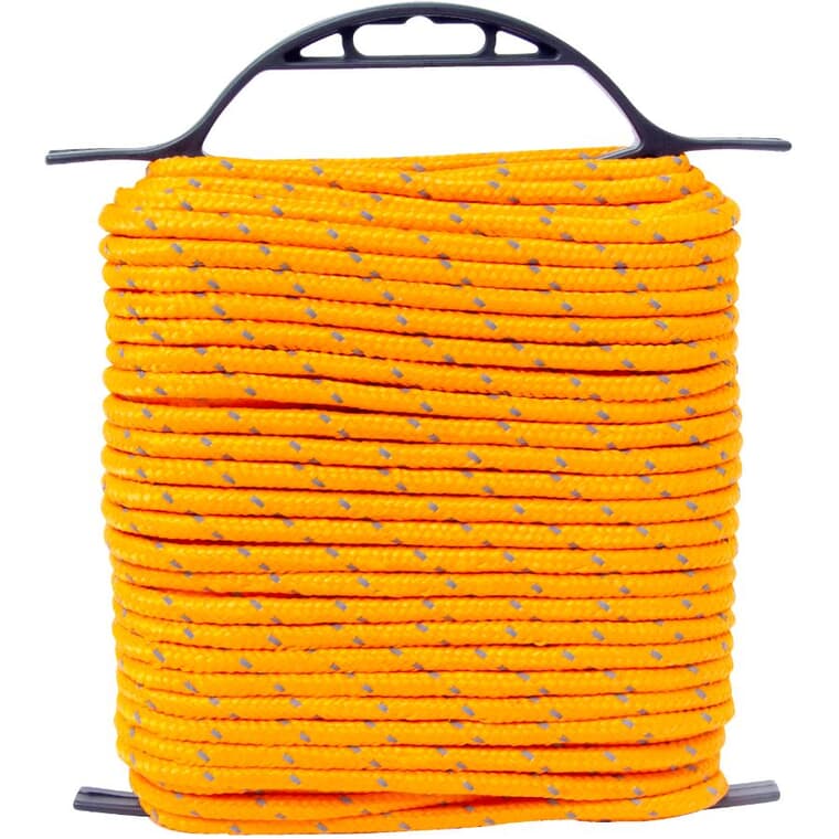 Corde en polypropylène, tressée en losange, orange réfléchissant, 1/4 po x 100 pi