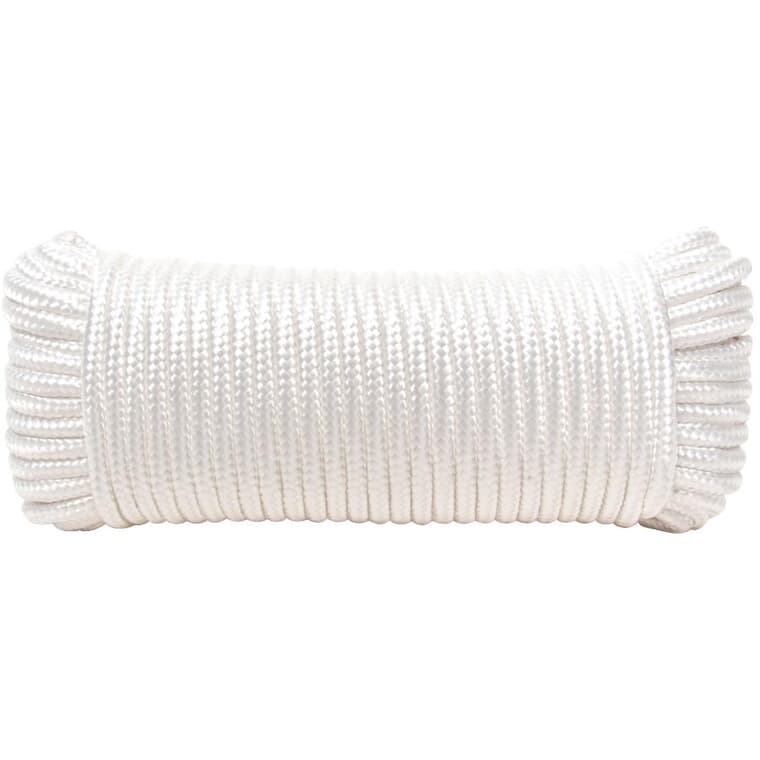 Corde en nylon, tressée en losange, blanche, 1/4 po x 100 pi