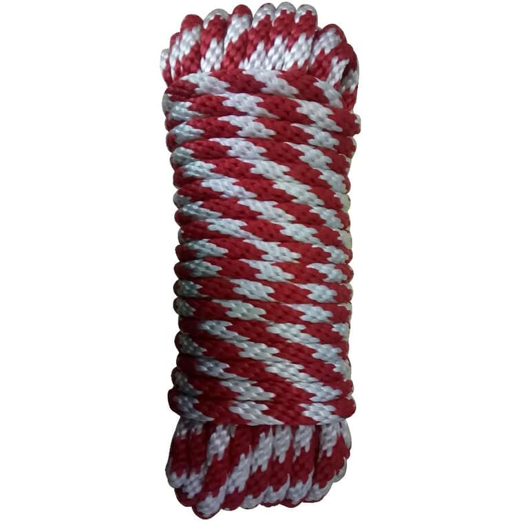 3/8" x 50' White/Red Diamond Braid Polypropylene Rope