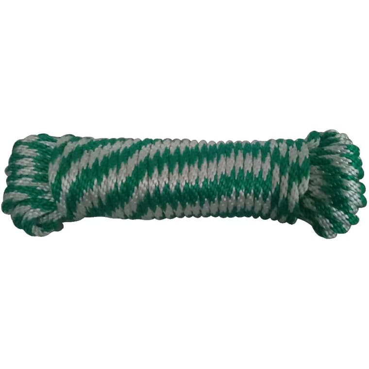 3/8" x 50' White/Green Diamond Braid Polypropylene Rope