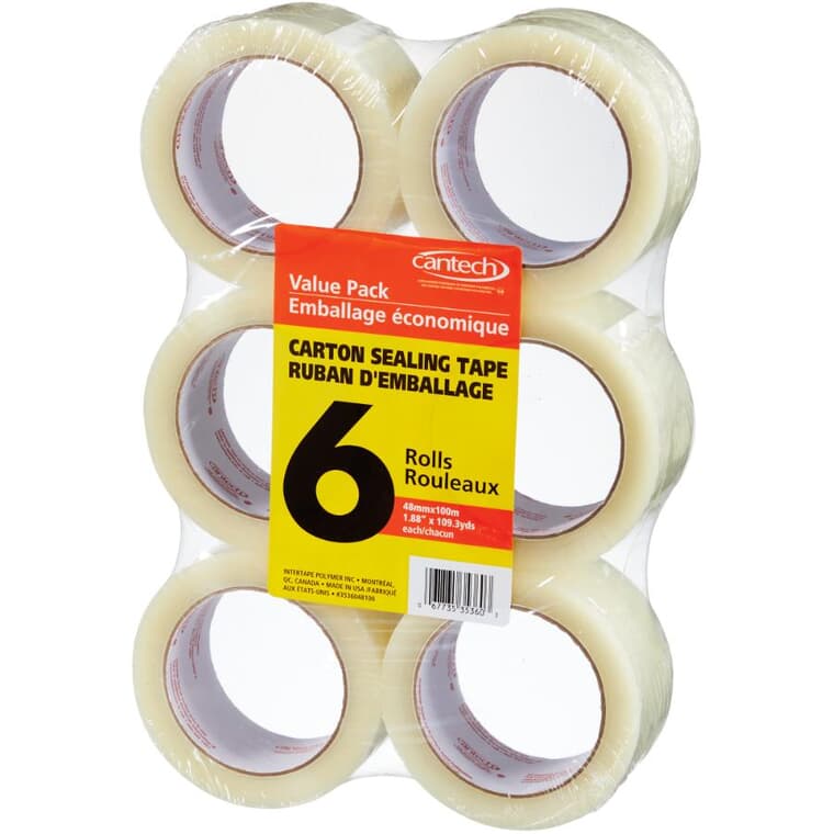 Carton Sealing Tape - Clear, 48 mm x 100 M, 6 Pack