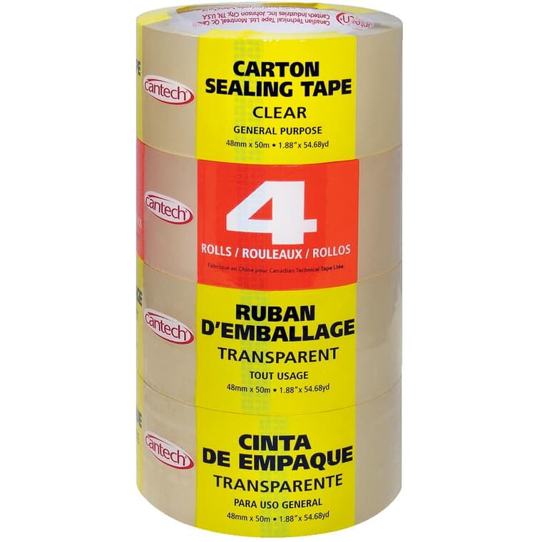 Carton Sealing Tape - Clear, 48 mm x 50 M, 4 Pack