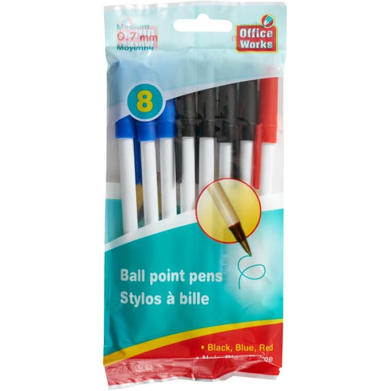 Paquet de 8 stylos à bille à pointe moyenne