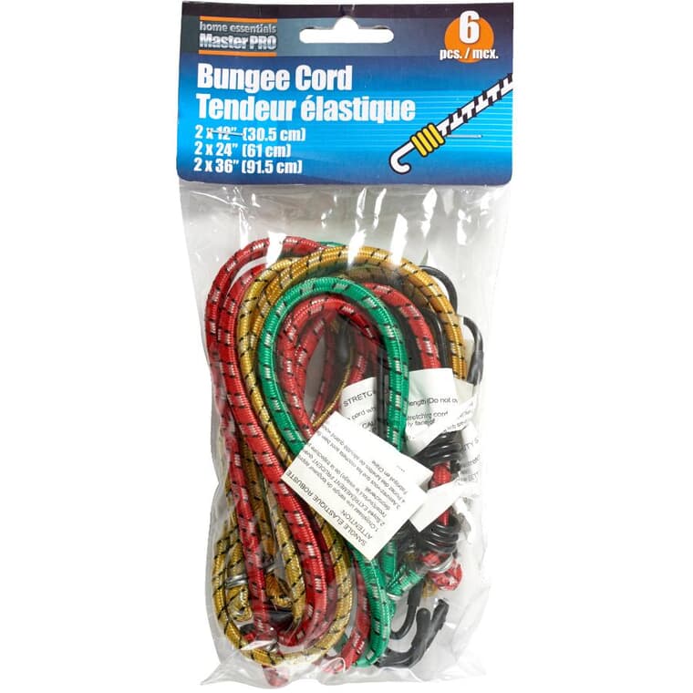 Bungee Cords - Assorted Sizes, 6 Pack