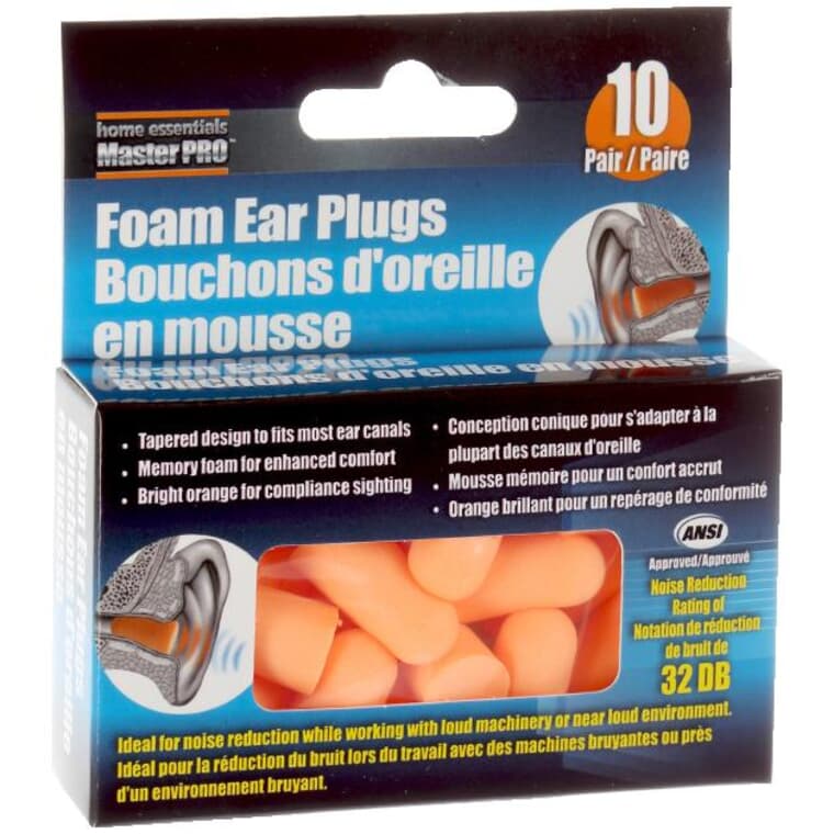 NRR32 Foam Disposable Ear Plugs - 10 Pairs