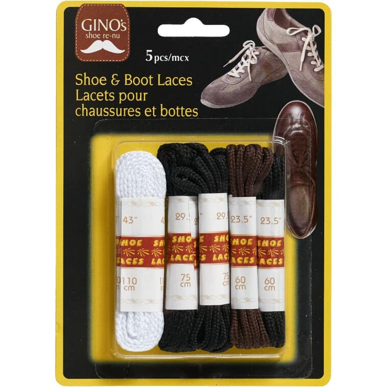 Paquet de 5 lacets pour bottes et chaussures, variés