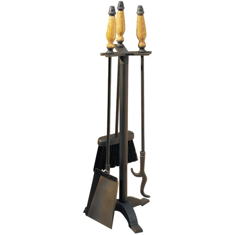 Wood Burning Fire Set - with Wood Handles, 20", Black, 4 Piece