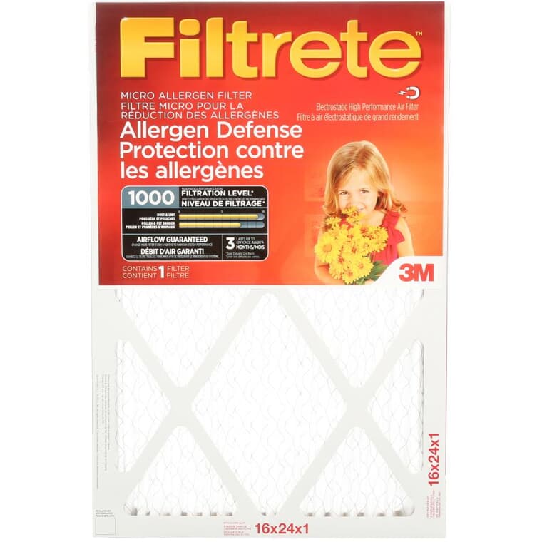 Filtre micro pour fournaise pour la protection contre les allergènes, 16 x 24 x 1 po