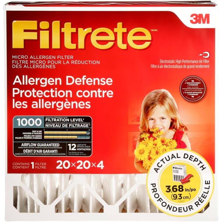 Allergen Defense Micro Allergen Deep Pleat Furnace Filter - 20" x 20" x 4" (Slim Fit)