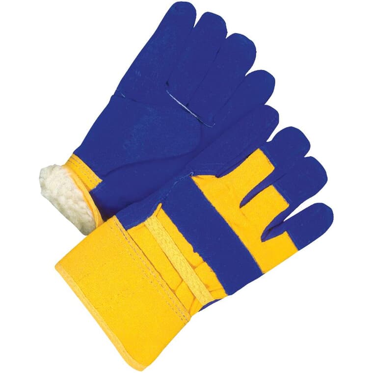 Men's Split Leather Combo Lined Work Gloves - Large, Blue & Yellow