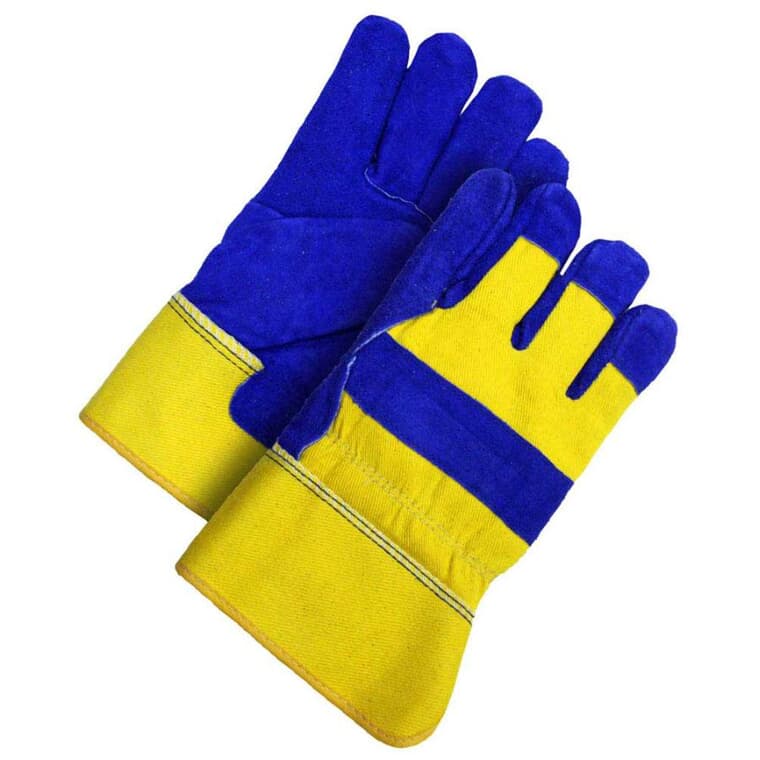 Men's Split Leather Combo Lined Work Gloves - Extra Large, Blue & Yellow