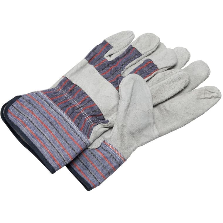 Paquet de 3 paires de gants de travail combinés en cuir refendu avec rayures pour hommes, grand