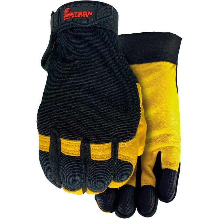 Men's Spandex Work Gloves with Full Grain Leather Palms - Medium