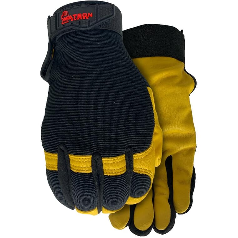 Men's Spandex Work Gloves with Full Grain Leather Palms - Large