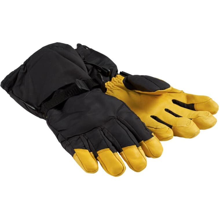 Gants de ski doublés en cuir de daim à manchette pour homme, grand, noir et jaune