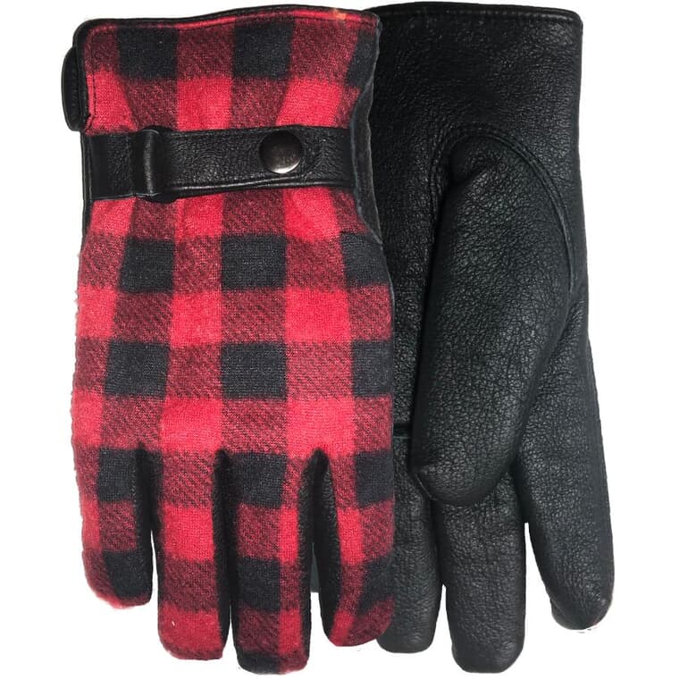 Ladies Full Grain Leather Lined Winter Gloves - Medium, Red