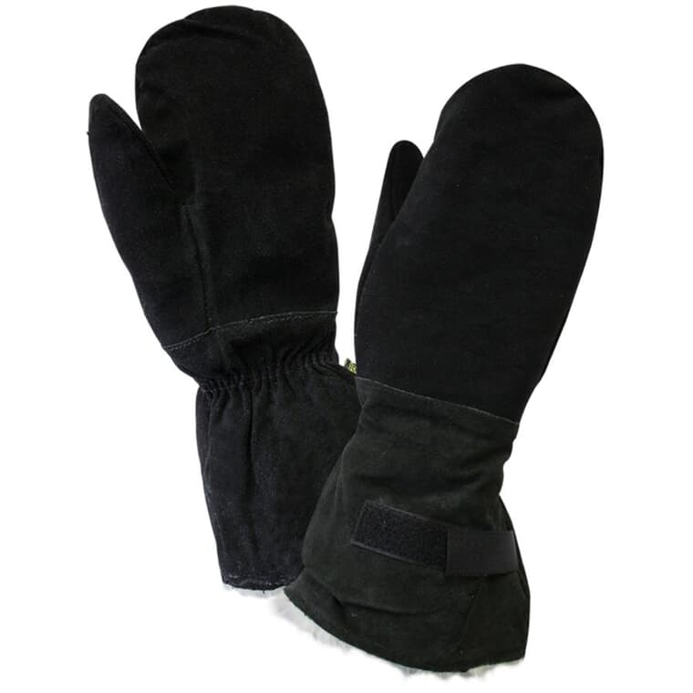 Men's Split Leather Gauntlet Heavy Lined Winter Mitts - Extra Large, Black