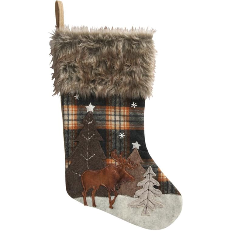 20" Plaid Faux Fur Moose Stocking