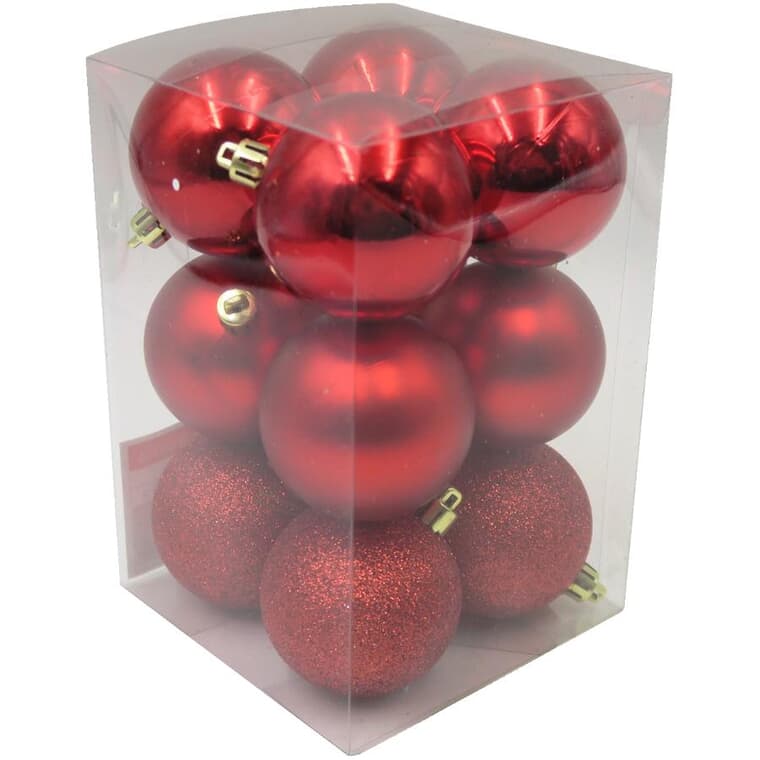 12 Pack 60mm Plastic Ornaments - Red