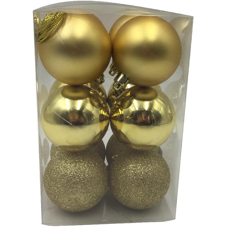 12 Pack 60mm Plastic Ornaments - Gold