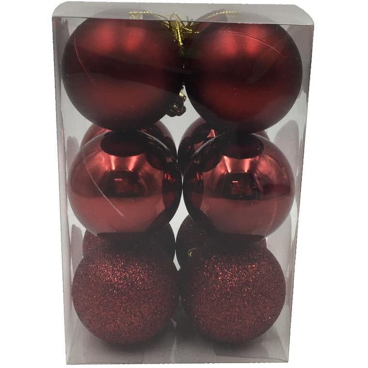 12 Pack 60mm Plastic Ornaments - Burgundy