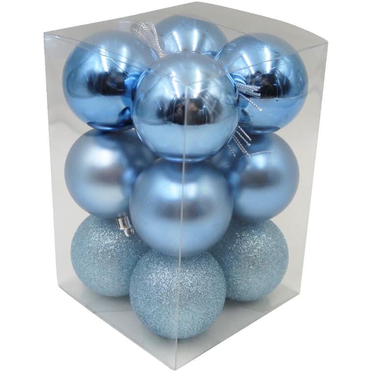 12 Pack 60mm Plastic Ornaments - Light Blue