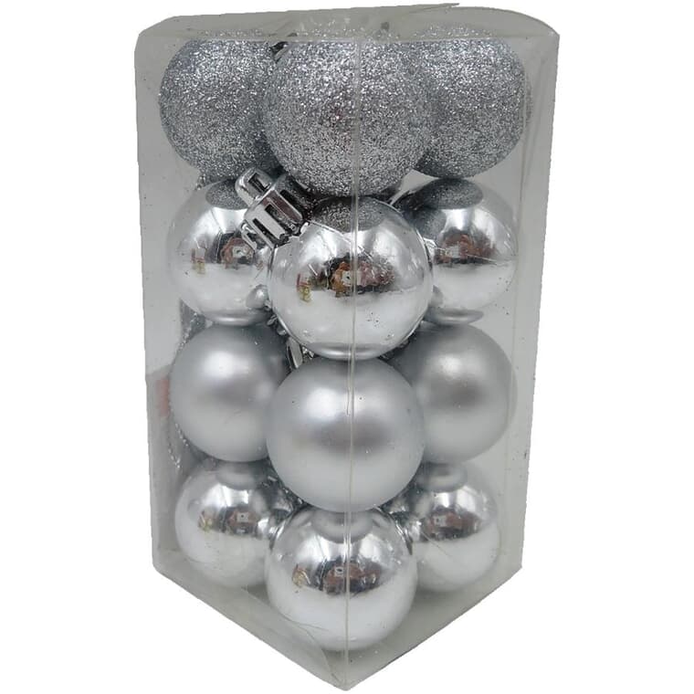 16 Pack 30mm Plastic Ornaments - Silver