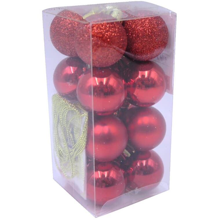 16 Pack 30mm Plastic Ornaments - Red