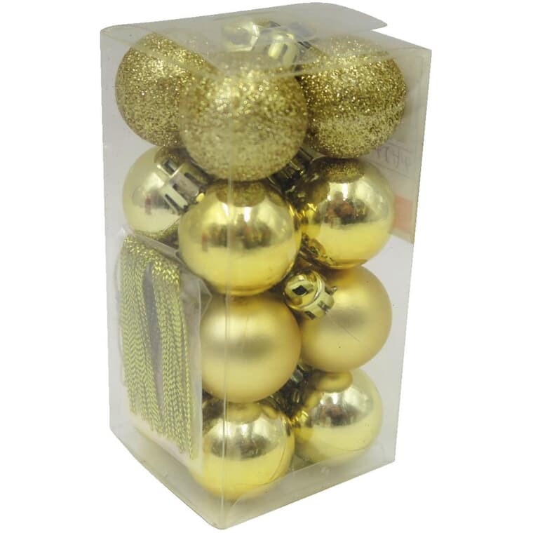 16 Pack 30mm Plastic Ornaments - Gold