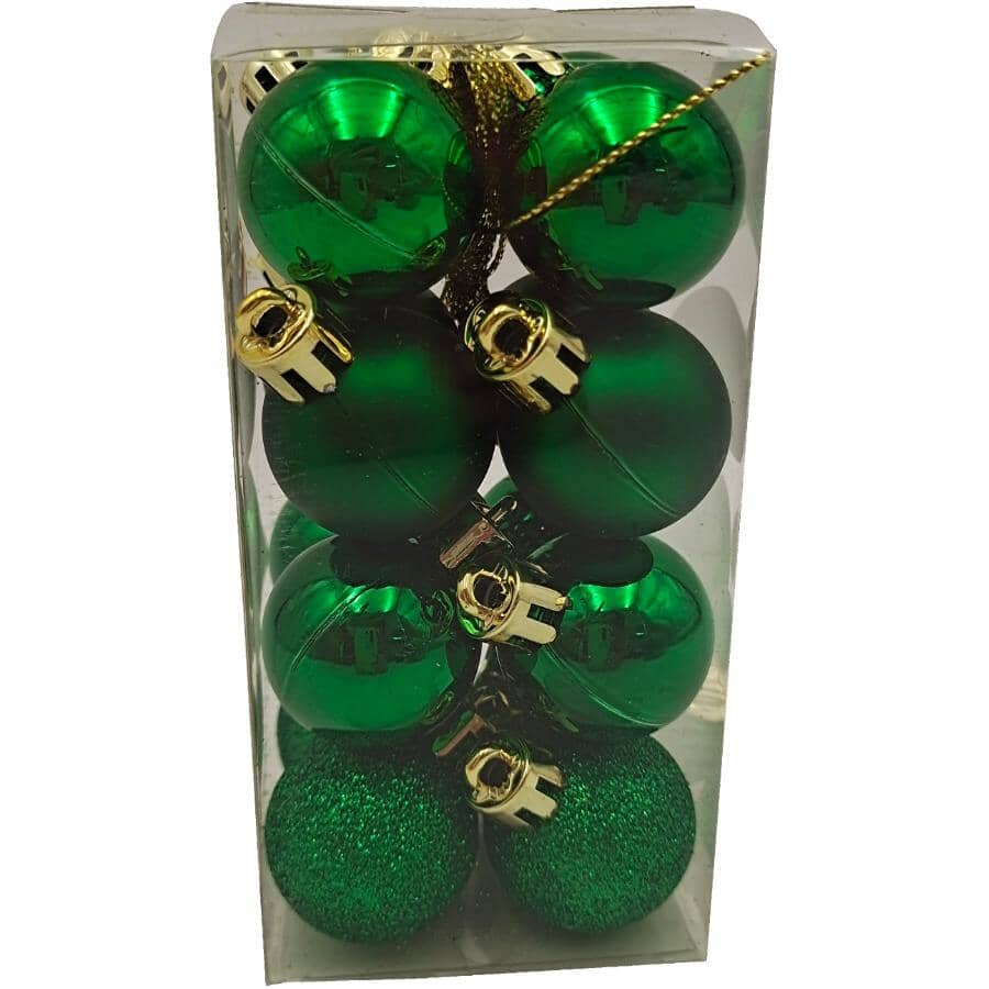 INSTYLE HOLIDAY:30 mm Plastic Ornaments - Green, 16 Pack