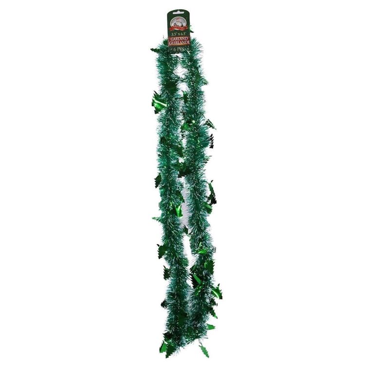 3.5" x 6.5' Christmas Tinsel Garland, with Mini Christmas Trees, Assorted Colours