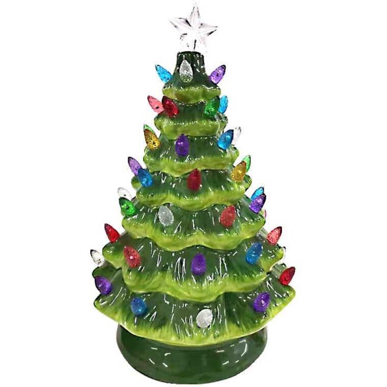 12.4" Battery Operated Ceramic Tabletop Tree - Green