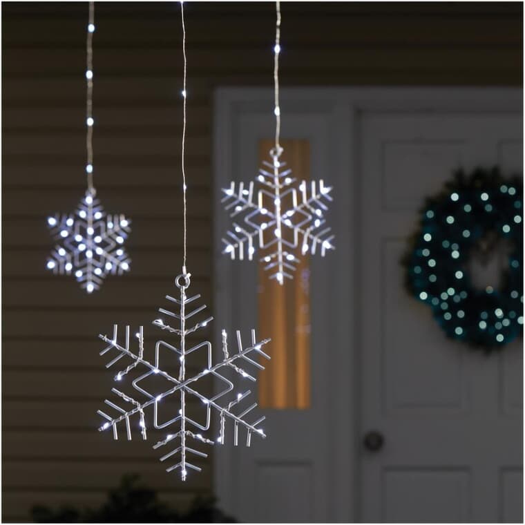 3 Piece Hanging Snowflake LED Lights - Battery Operated + Timer