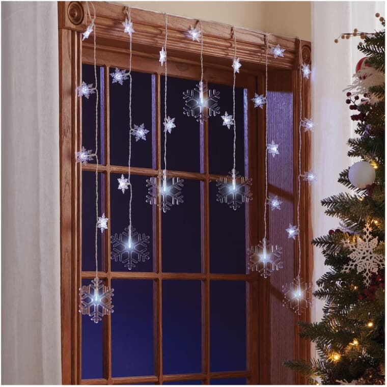 Battery Operated Snowflake Curtain Lights - Cool White, 3' x 3', 28 LEDs