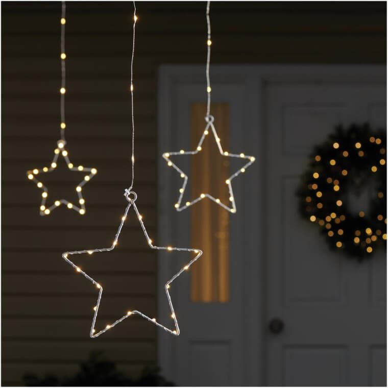 3 Piece Hanging Star LED Lights - Battery Operated + Timer