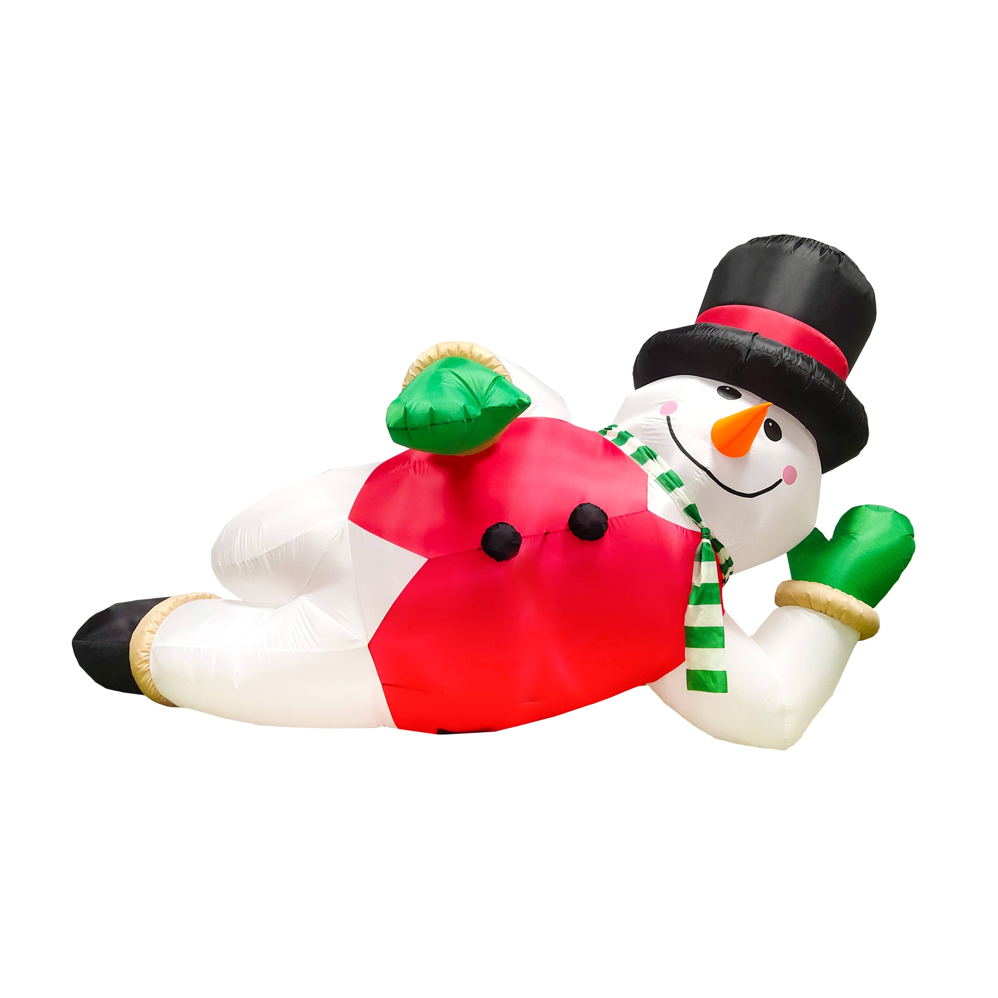 DANSON DECOR 8.8' Reclining Snowman with Top Hat Airblown Inflatable ...