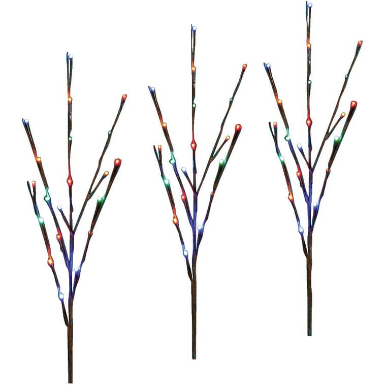 Twig Pathway Markers - with 60 Multi Coloured Twinkling LED Lights, 3 Pack