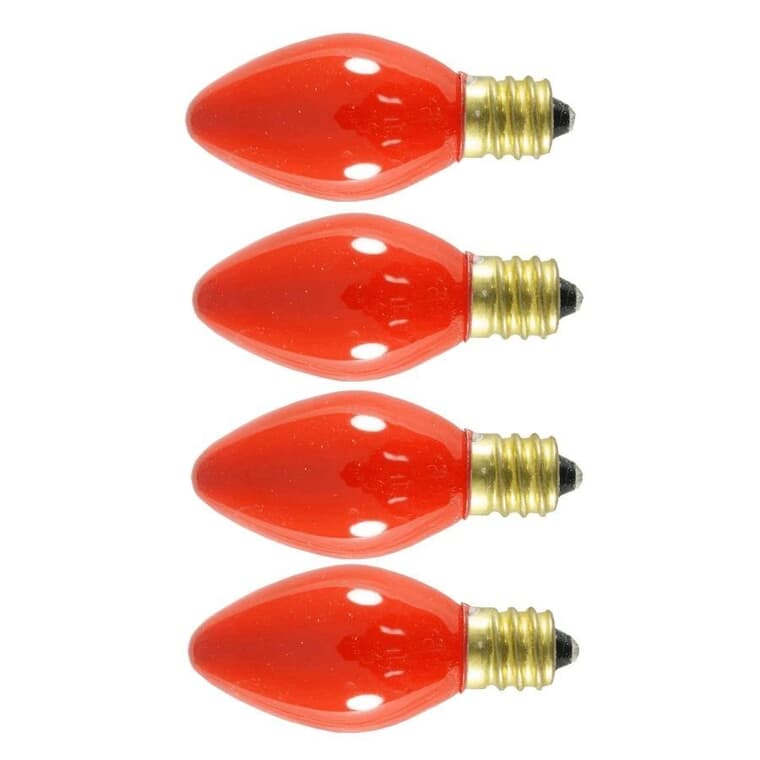Indoor/Outdoor C7 Incandescent Glow Bulbs - Red, 4 Pack