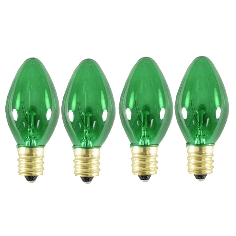 Ampoules incandescentes C7 pour l'intérieur ou l'extérieur, vert, paquet de 4