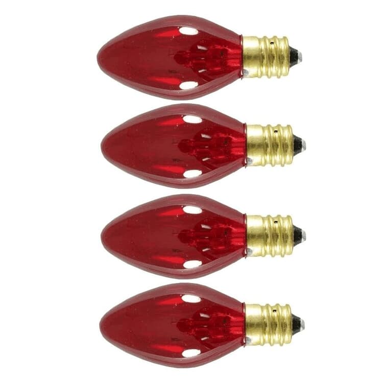 Indoor/Outdoor C7 Incandescent Bulbs - Red, 4 Pack