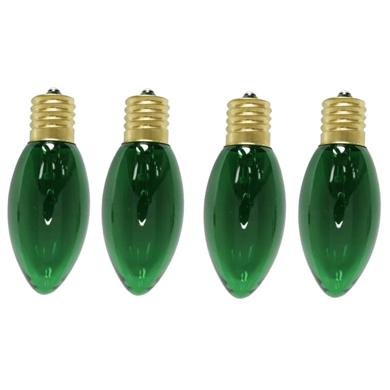 Ampoules incandescentes C9 pour l'intérieur ou l'extérieur, vert, paquet de 4