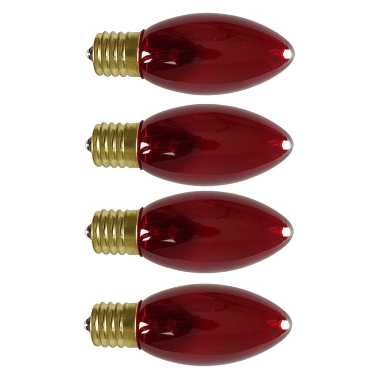 Indoor/Outdoor C9 Incandescent Bulbs - Red, 4 Pack